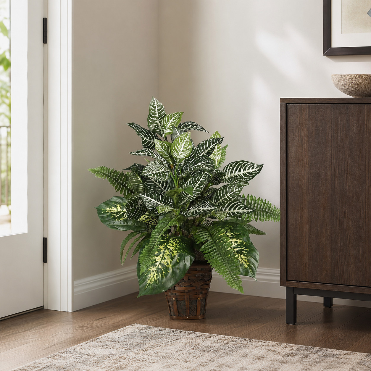 Mixed Greens w/Zebra Bush Silk Plant