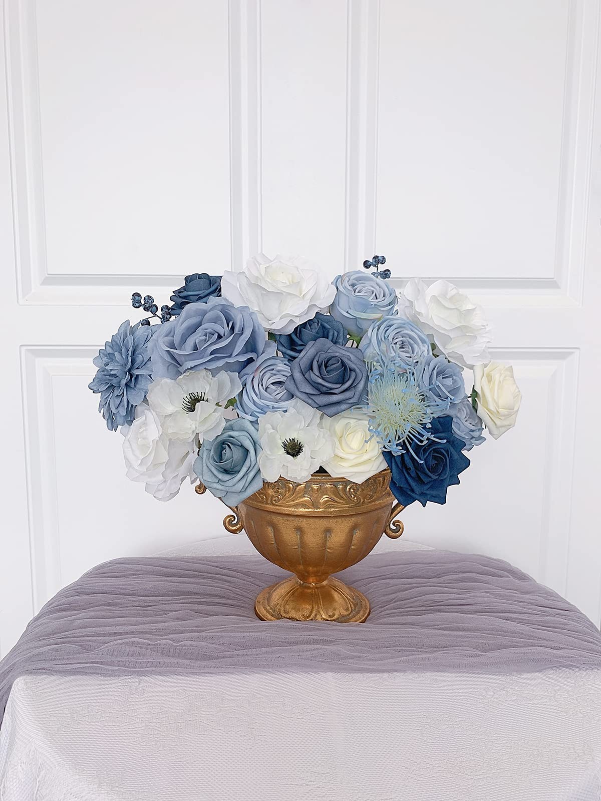 Roses Artificial Flowers Blue Bouquet Box Set Fake Flower for DIY Bridal Wedd…