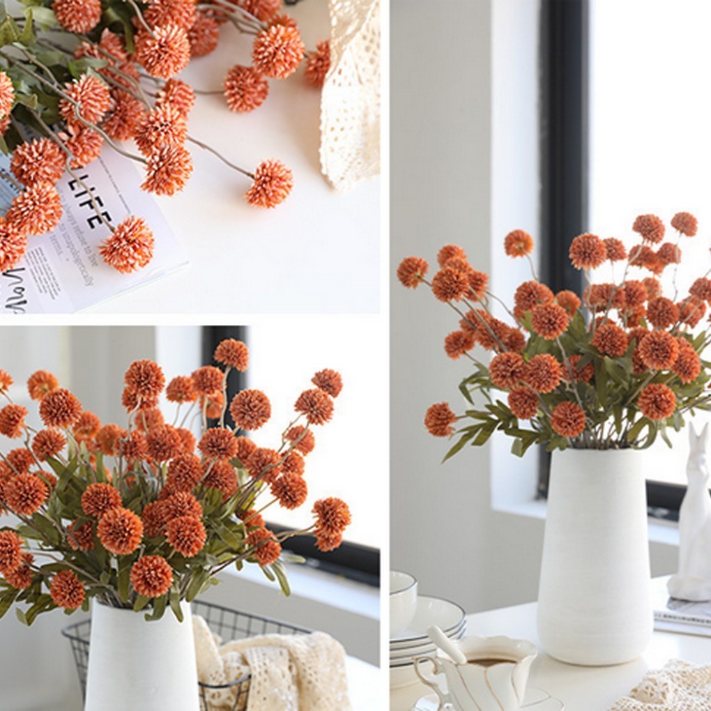 10 Pcs Artificial Dandelion Flowers(1 Pcs 5 Flower Buds) Orange Color Ornaments
