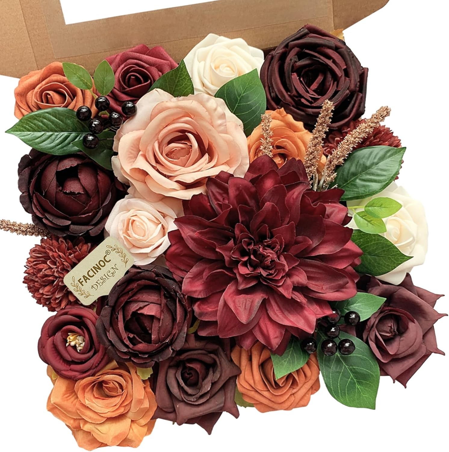 19 Pcs Dusty Blush Pink Roses, Artificial Bouquet Box Set DIY Bridal