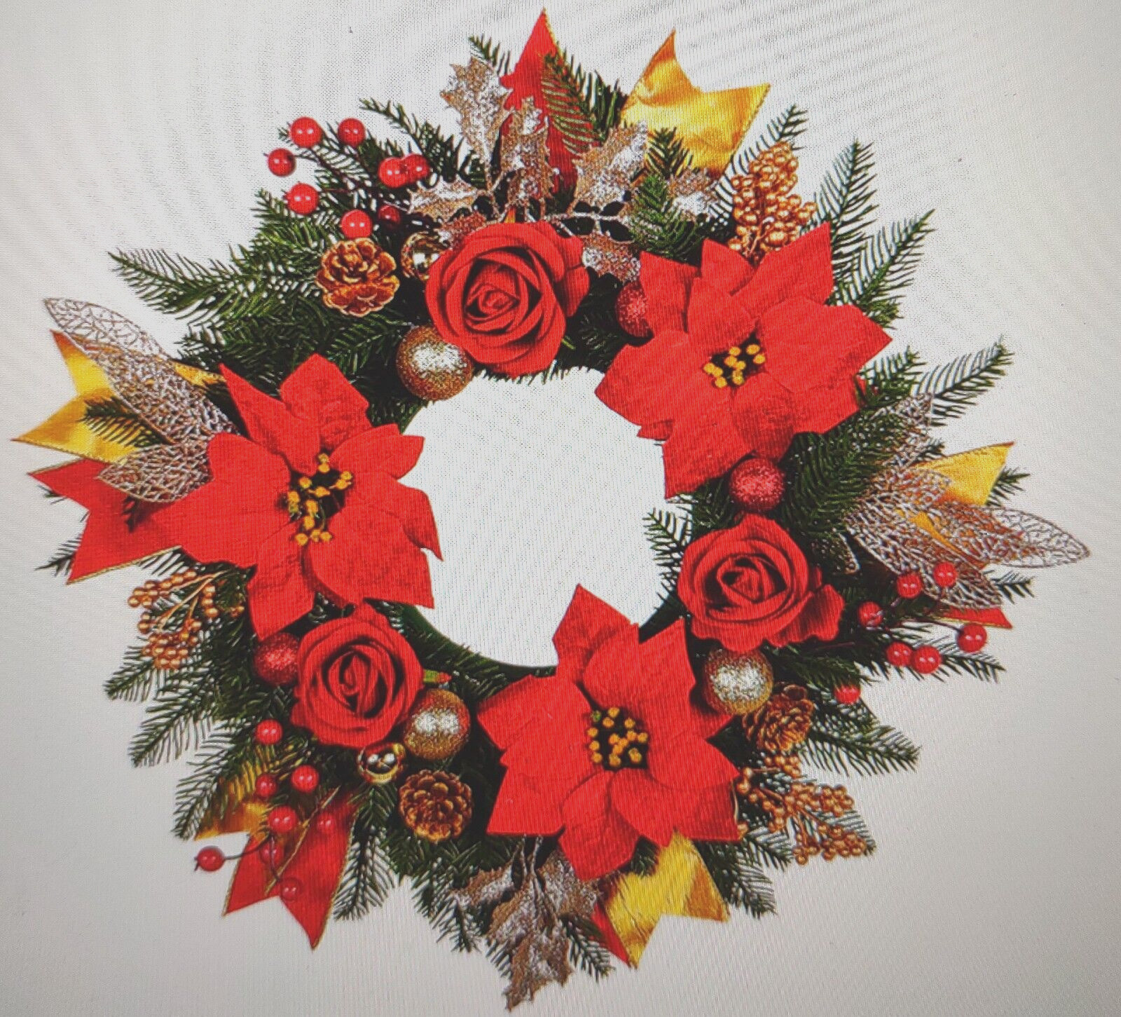Festive Seasonal Wreath for Front Door or Porch, Rose and Flower, Artificial