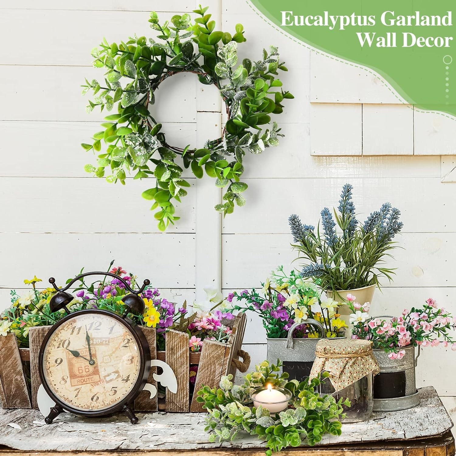 8 Pcs Mini Eucalyptus Candle Rings – Elegant Floral Wreaths for All Seasons