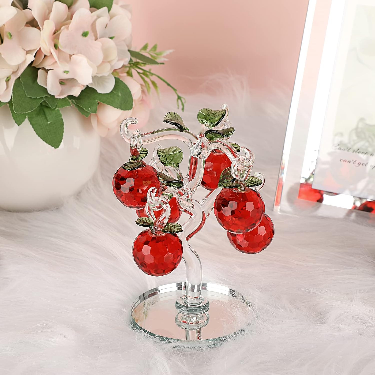 Crystal Red Apple Tree Ornament Decorative Artificial Apple Tree Figurine Collec