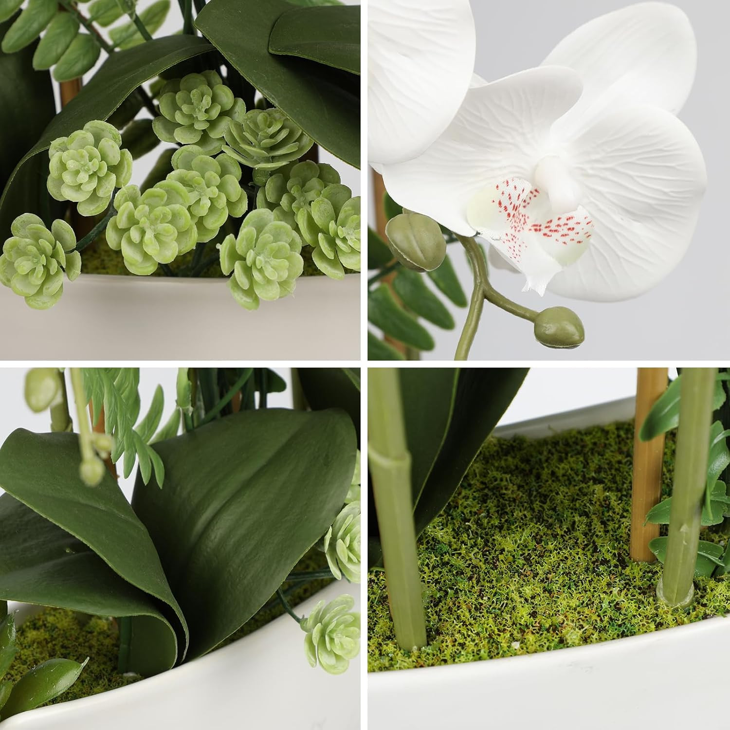 18In White Silk Orchid Arrangement in Ceramic Pot for Home Office Decor