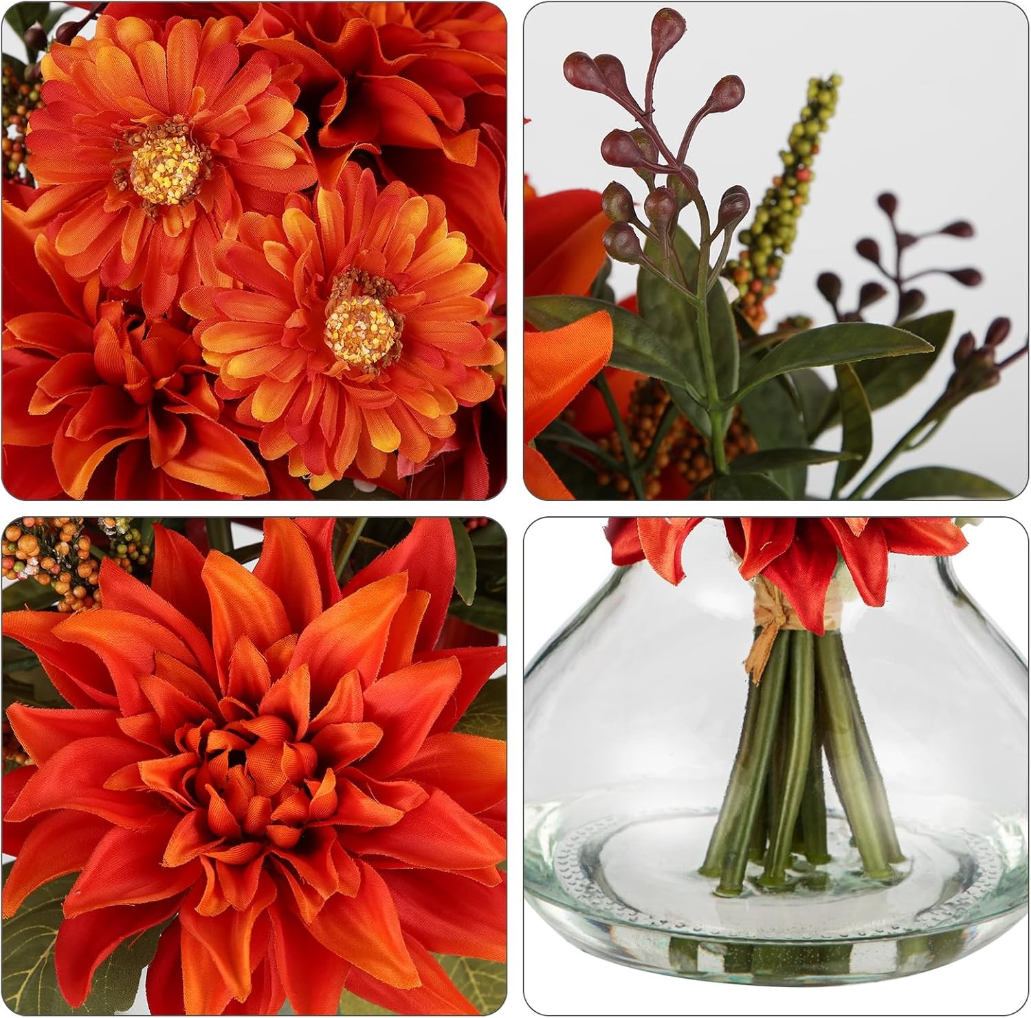 Faux Fall Flowers in Vase, Artificial Dahlia & Mum Silk Floral Arrangement with