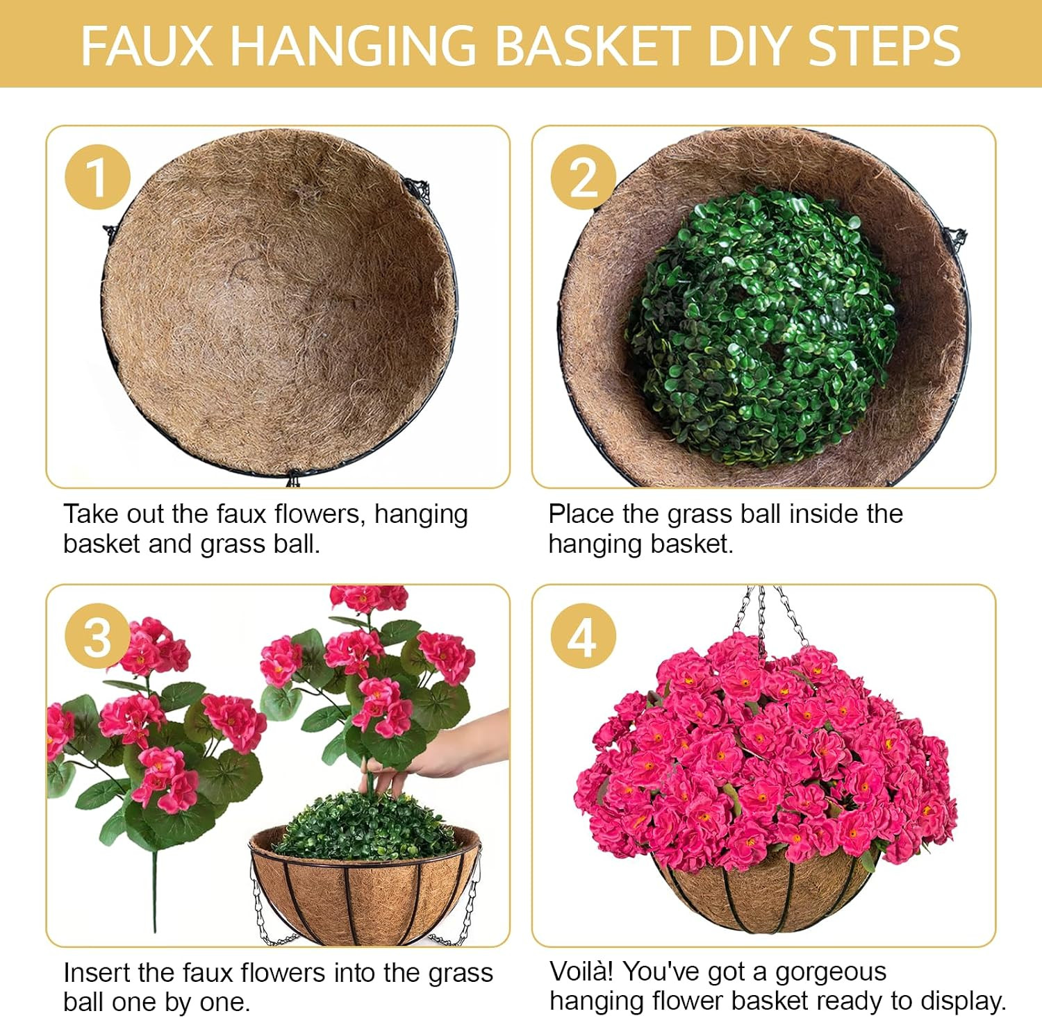 Artificial Flower Plants with Hanging Basket for Outdoor Spring Summer Decor, Ha