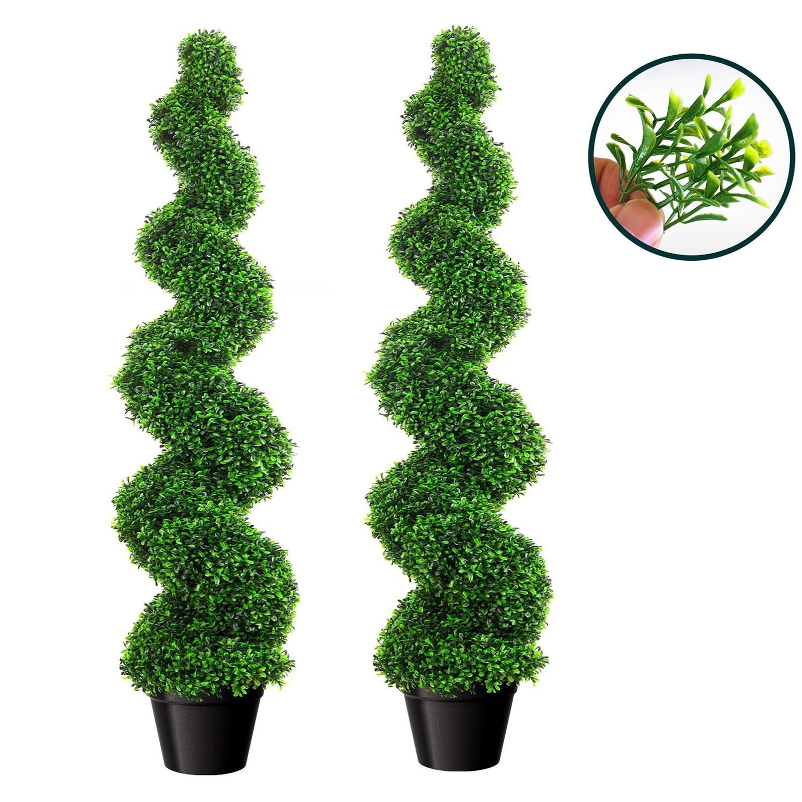 3’/3.5’/5′ Topiary Boxwood Triple Spiral Artificial Tree UV Home Decor Set of 2