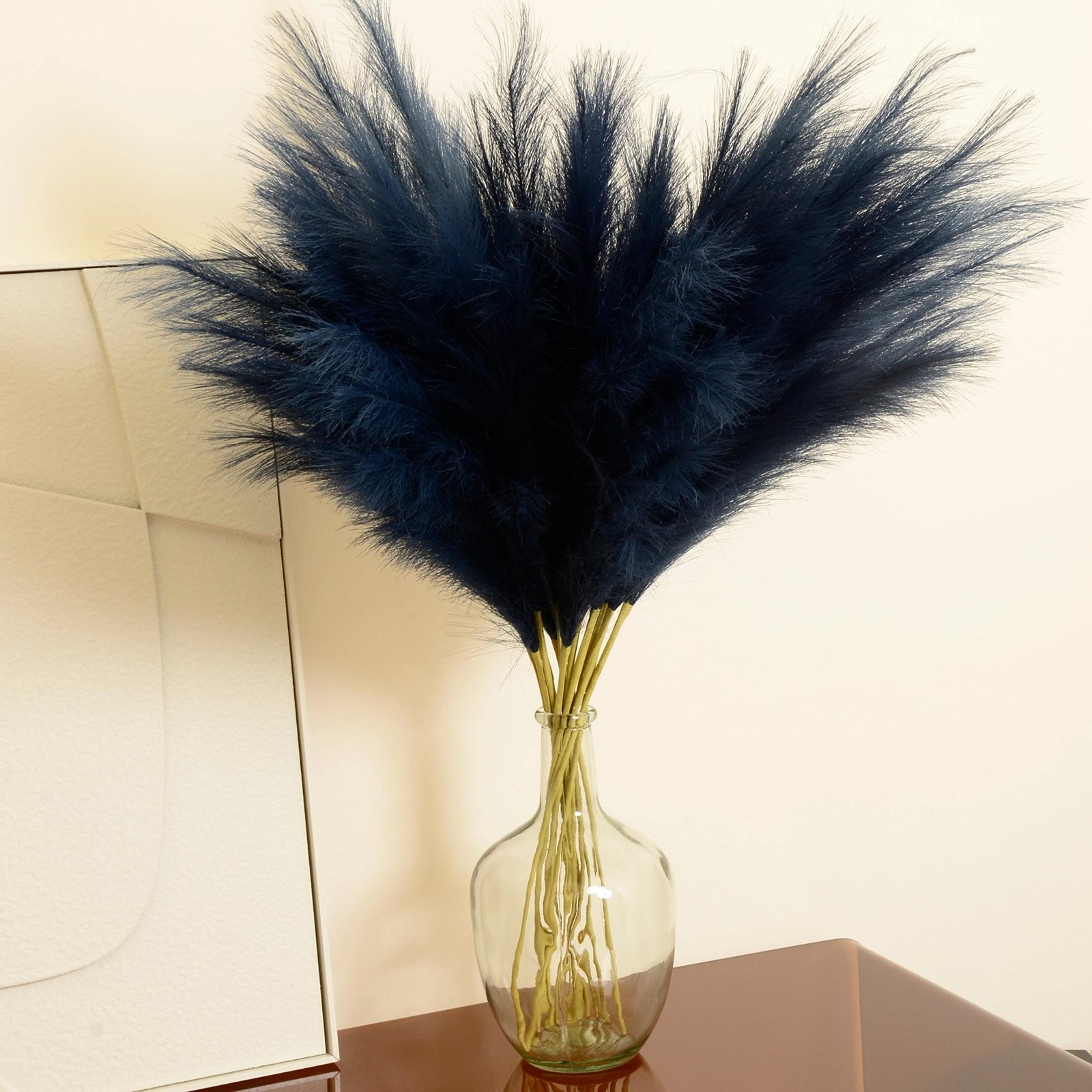 Blue Pampas Grass, 9 PCS 37”/3.1FT Tall Fluffy Fake Pompas Floral, Large Fau…