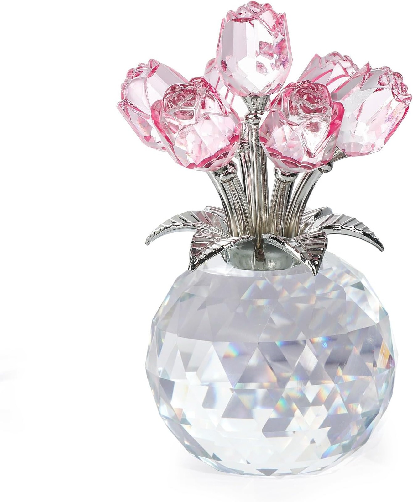Crystal Rose Bouquet Flower Figurine – Pink Rose Gifts for Women, Collectible…