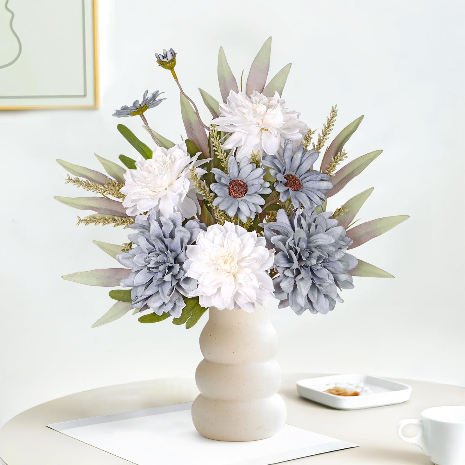 Artificial Flowers Bouquet Silk Blue Flowers Fake Floral Arrangements Faux Bl…