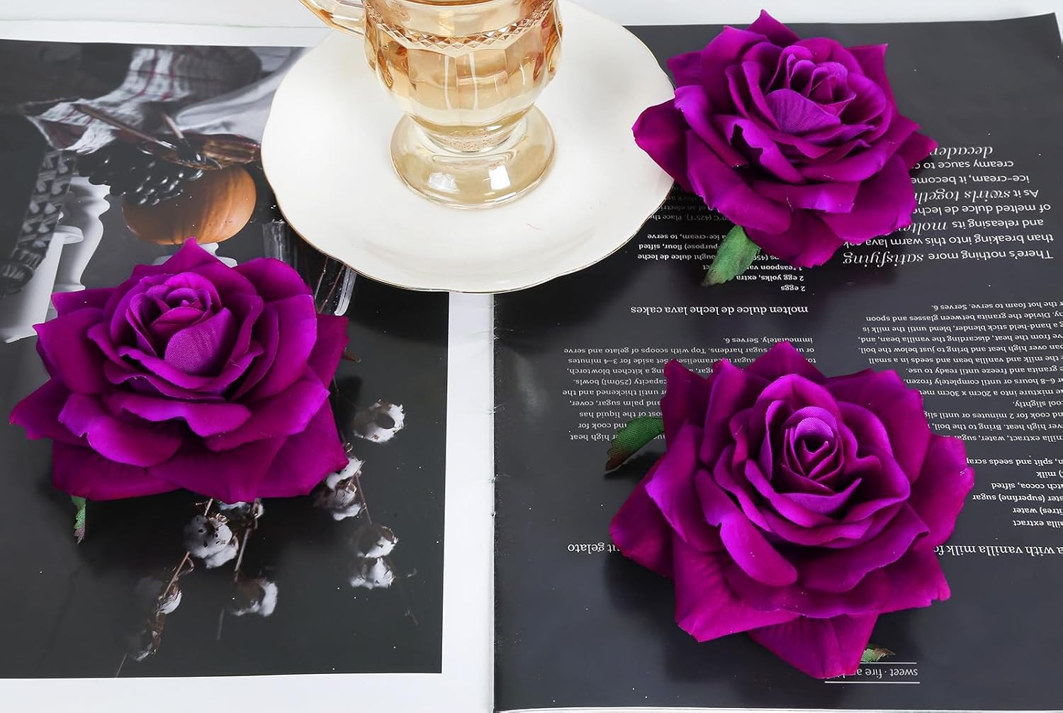 Artificial Purple Velvet Roses 16PCS 4.3″ Silk Faux Flowers with Stems