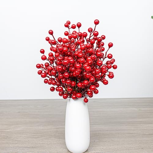 50 Pack Christmas Tree Decorations 6.5 Inch Artificial Berry Stems Red Berry