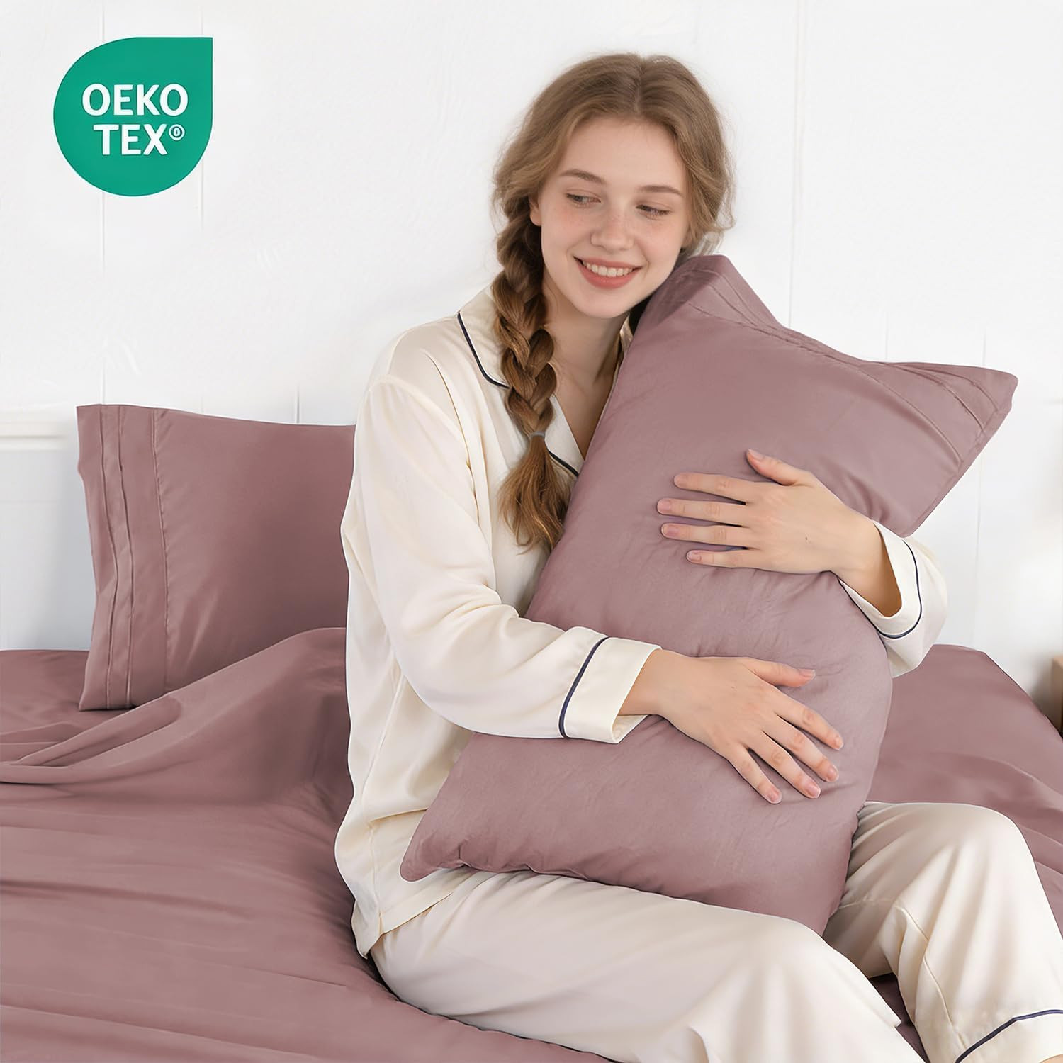 Queen Sheet Set, Pre-Washed Cotton-Like Brushed Microfiber, 4 Pcs Super Soft Bre