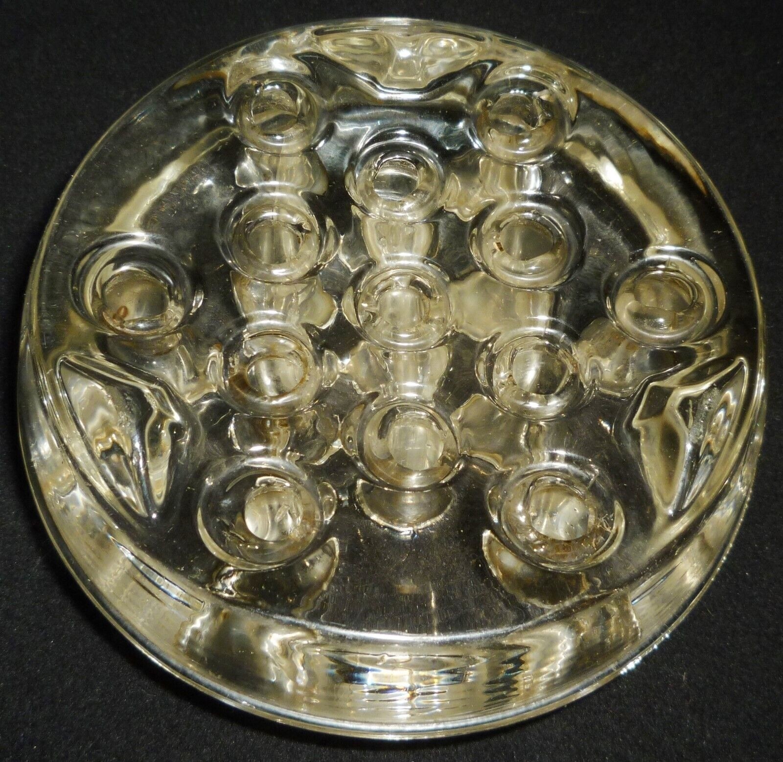 VINTAGE CLEAR GLASS HEAVY FLOWER FROG