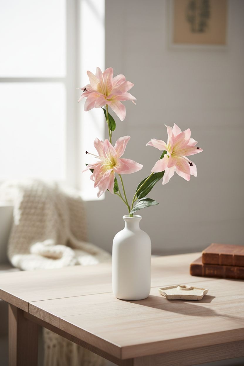 Luxury Artificial Blush Pink Lily Stem | Faux Lily Floral Decor | Romantic Botan