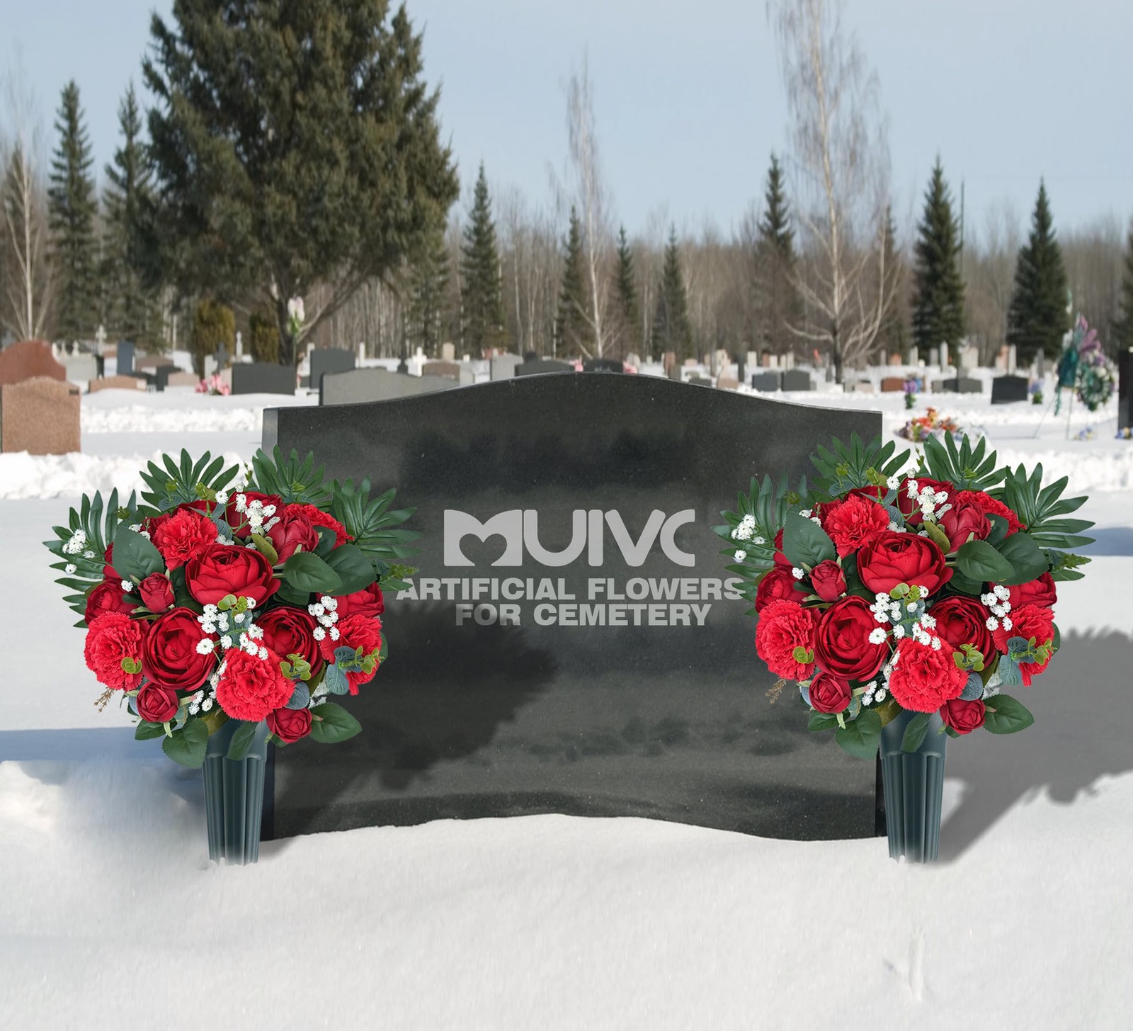 Artificial Cemetery Flowers with Vase for Grave Decorations,Rose Camellia Car…