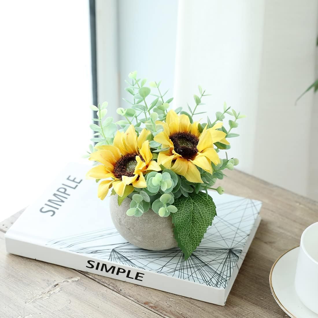 Bright Yellow Artificial Sunflower Decor in Pot – Vibrant, Low-Maintenance In…