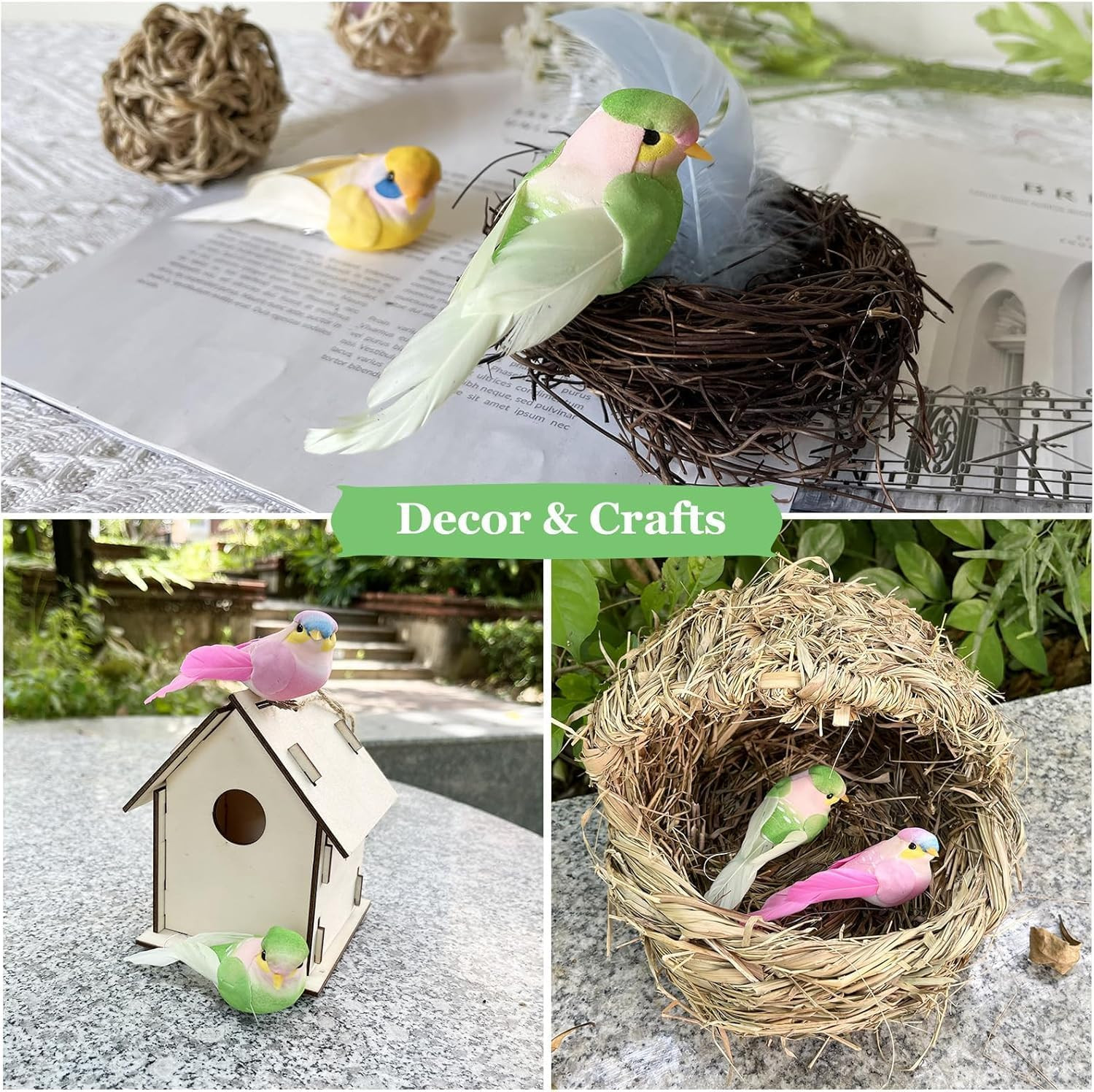12PCS Colorful Artificial Birds for Decoration Spring Courtyard Trees Flower Arr
