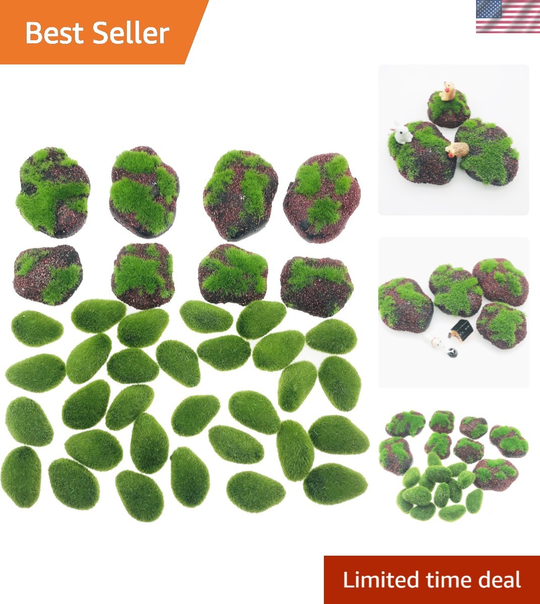 38 PCS Artificial Moss Rocks & Green Balls for Creative Floral Arrangements