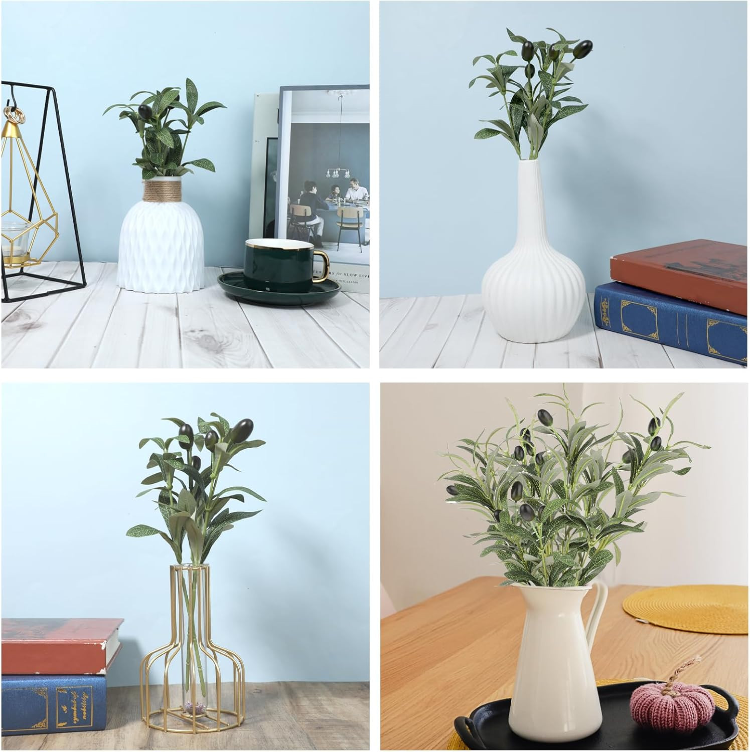 11 Inch Olive Branches for Vases, 5 PCS Artificial Plants Olive Tree Branches Fa