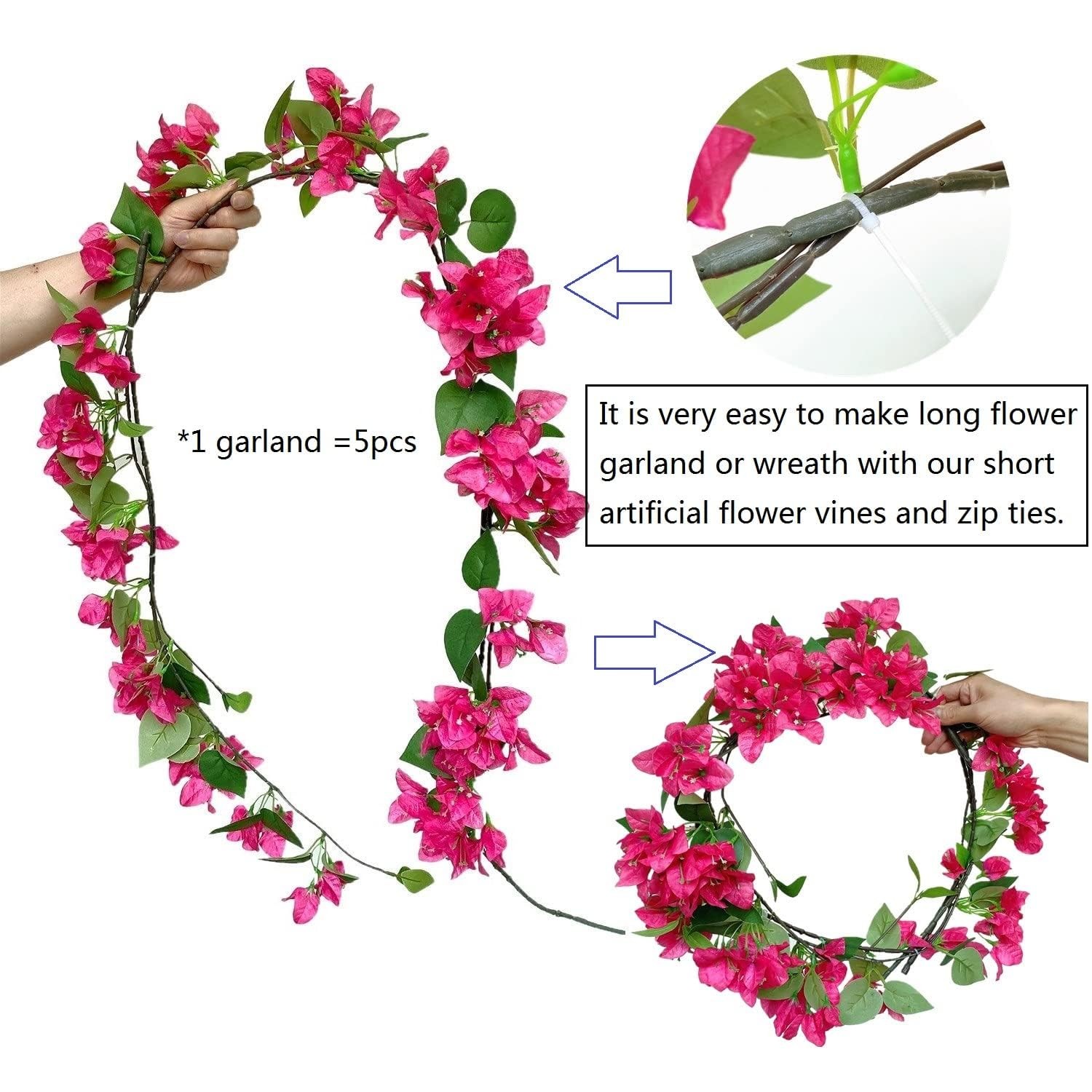 Pack of 20Pcs – Artificial Bougainvillea Flowers Silk Floral Stems Hanging Bo…