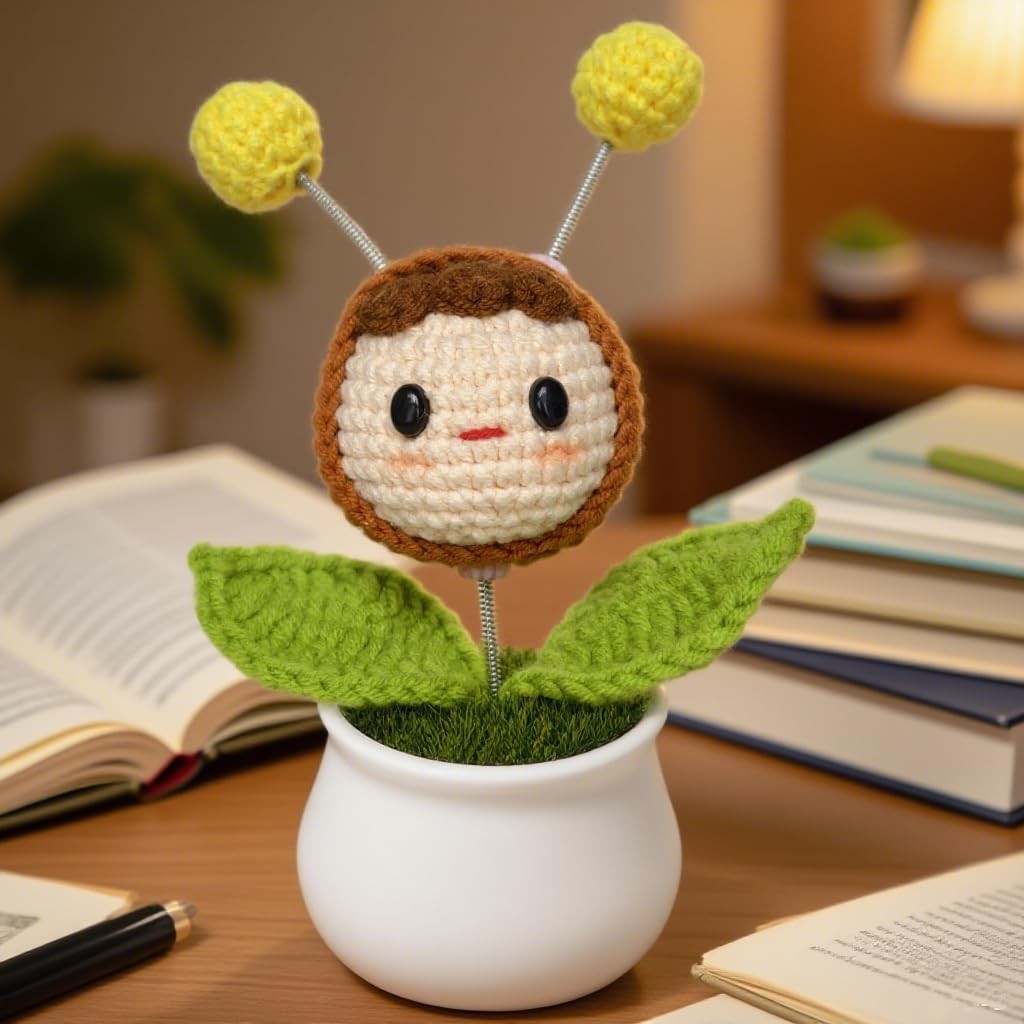 Handmade Crochet Flowers Cute Knitting Artifical Potted Flower Plants, Gift f…