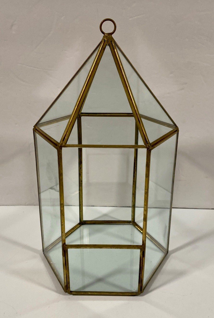 Vintage Glass 6 Sided Hanging Store Display Candle Holder Plant Terrarium 10×6″