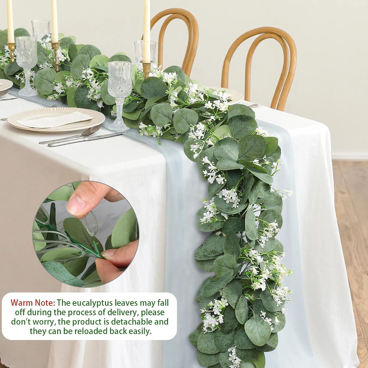 Eucalyptus Garland with White Flowers, 4 Packs 5.9Ft Artificial Silver Dollar Eu