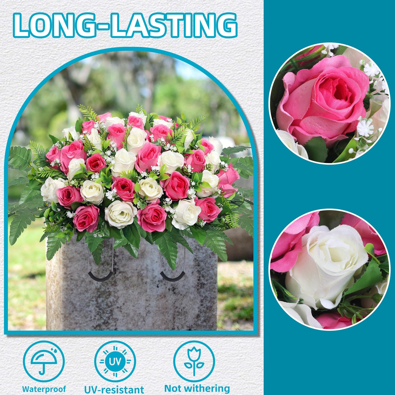 Artificial Cemetery Flowers Saddle,Cemetery Grave Decoration Headstone Flower…