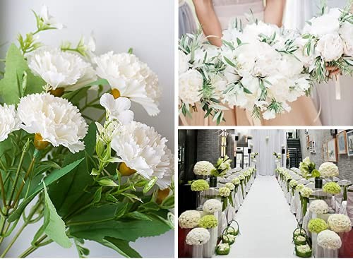 3 Bunches Bouquet of Artificial Silk Flower White Carnations,11“ Bouquet and …