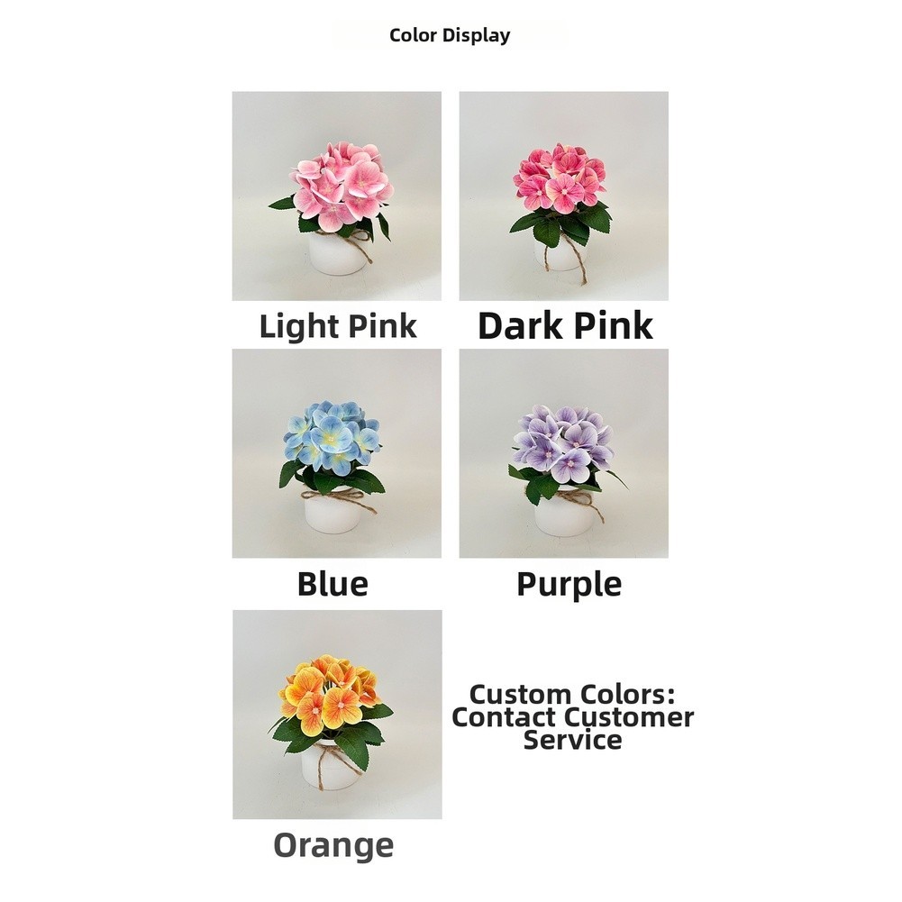 Plastic Artificial Hydrangea Flower Pot 3D Printed Vase for Shelf Desk Decor