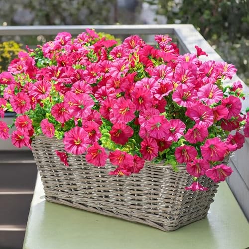 Artificial Flowers Fake Plants for Outdoors Decoration, 12 Bundles Silk Fuchsia