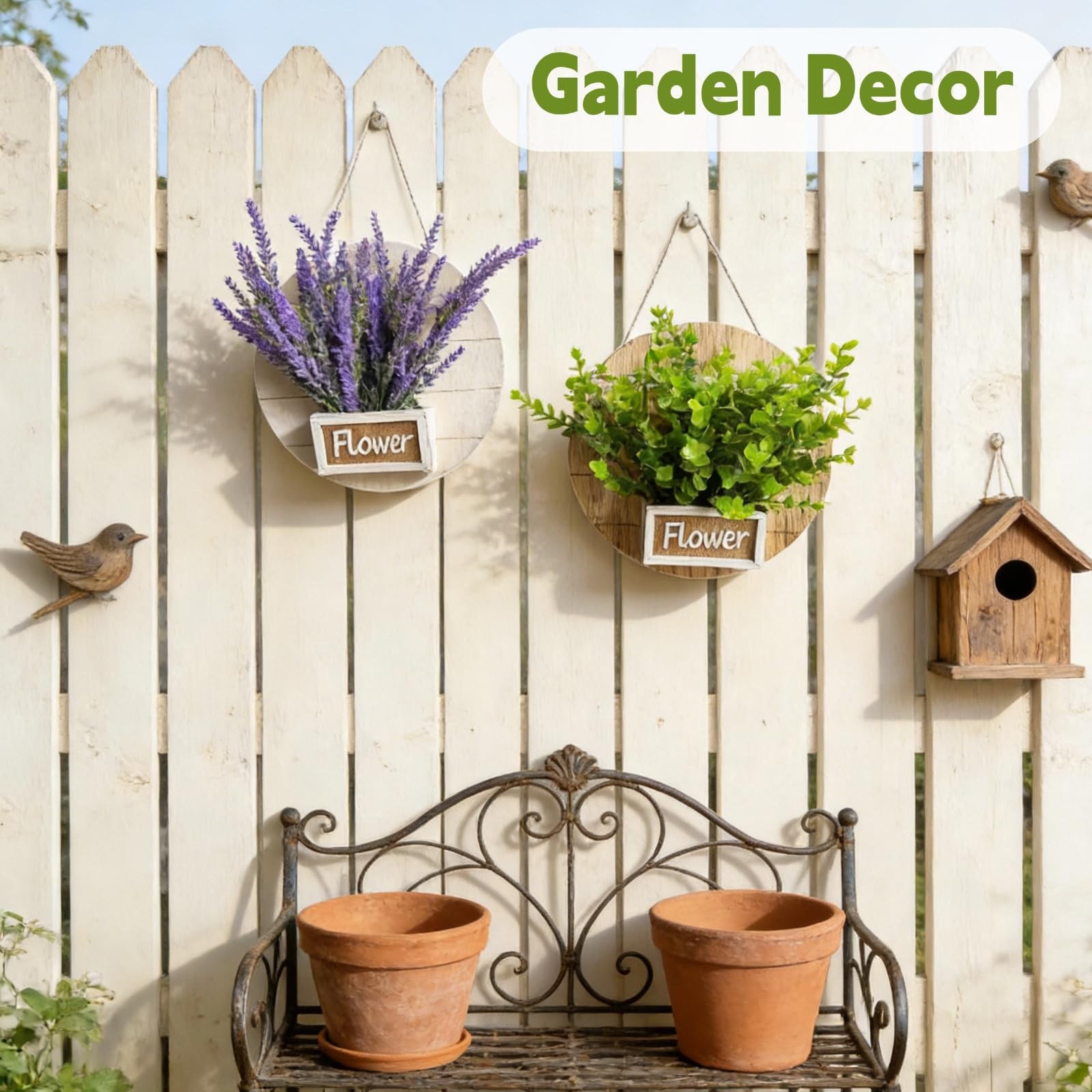 2 Pack Hanging Wood Wall Planter Vase with Artificial Eucalyptus and Lavender…