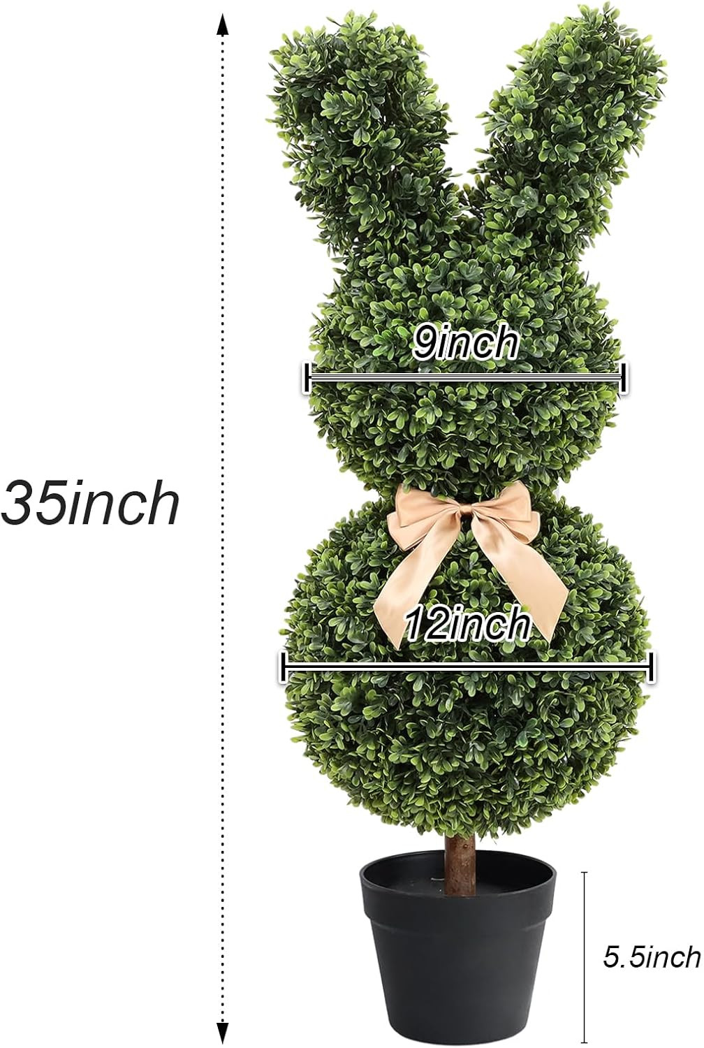 Boxwood Bunny Topiary, 36 Inch Artificial Rabbit Tree for Easter Decor, 3FT Faux