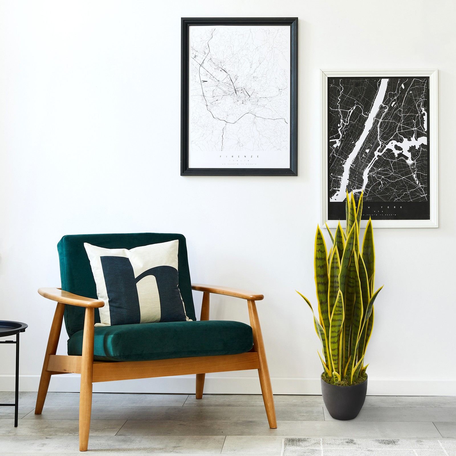 Nearly Natural 33″ Sansevieria Artificial Plant 35 Variegated Leaf – Green/Black