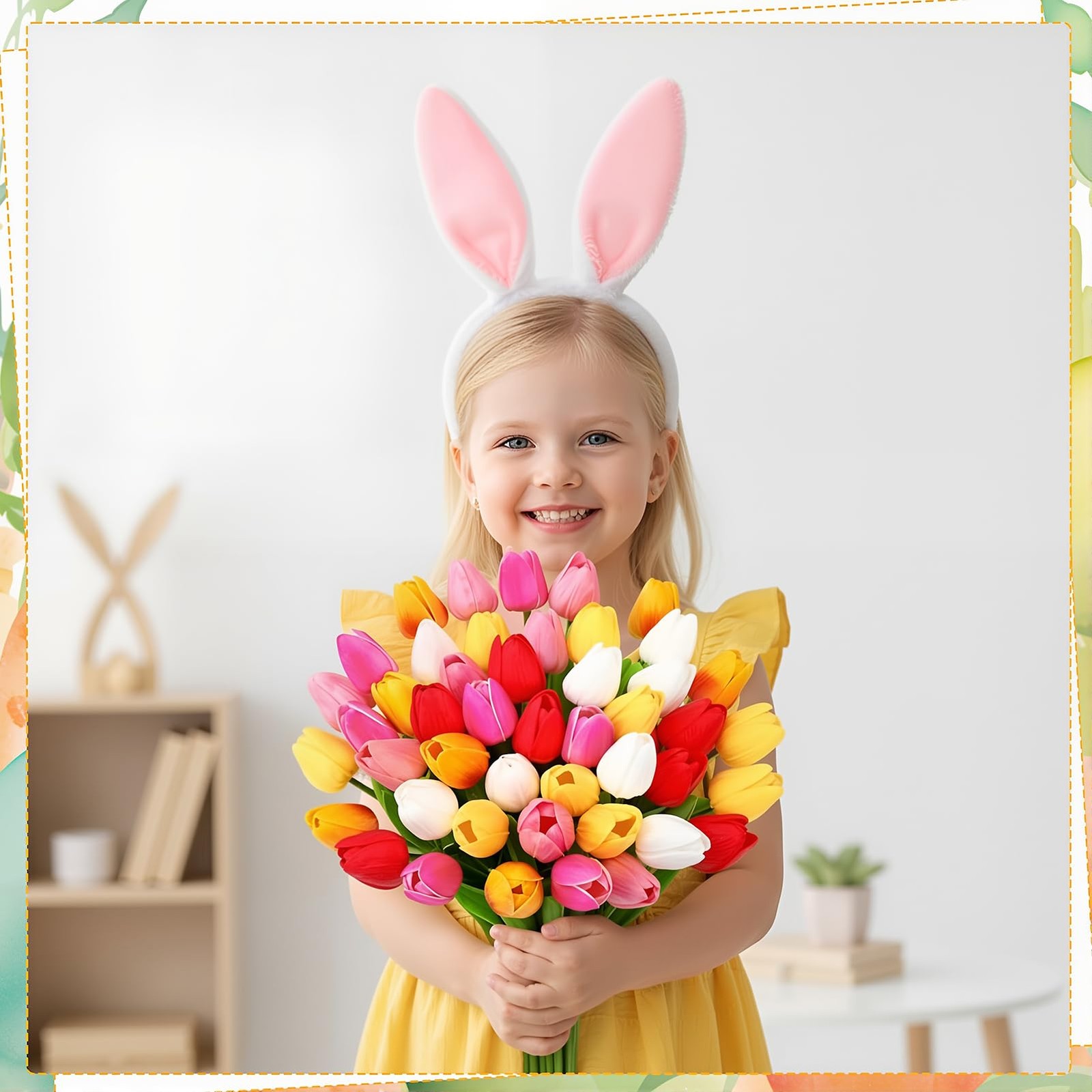 48 PCS Artificial Tulips Bouquet PU Real Touch Mixed Color Spring Party Decor