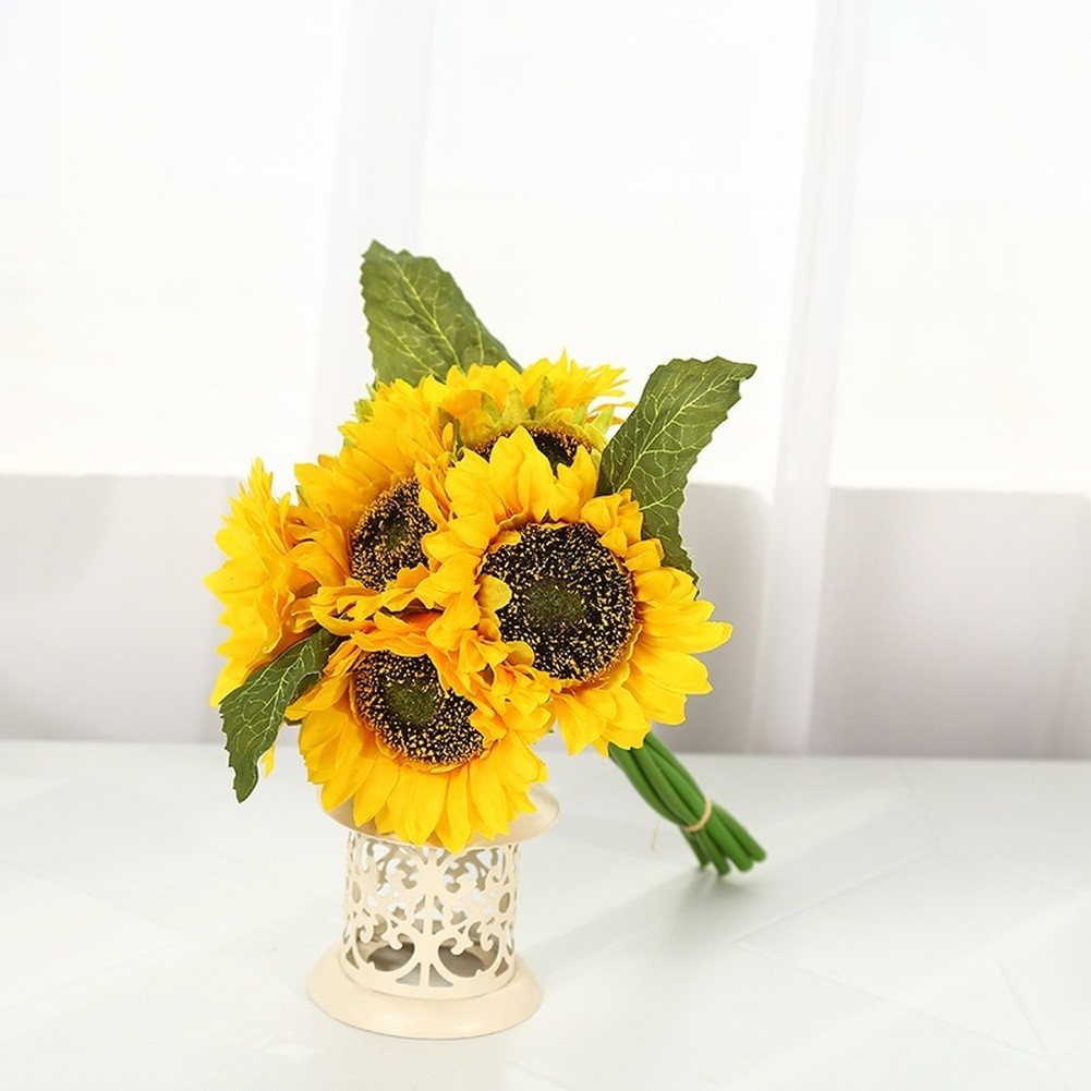 Silk Yellow Sunflower Bouquet for Wedding Event Photography Home Decor
