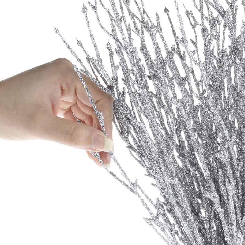 Group of 12 Glitzy Silver Glitter 22″ Twig Branches Embellishing Stems