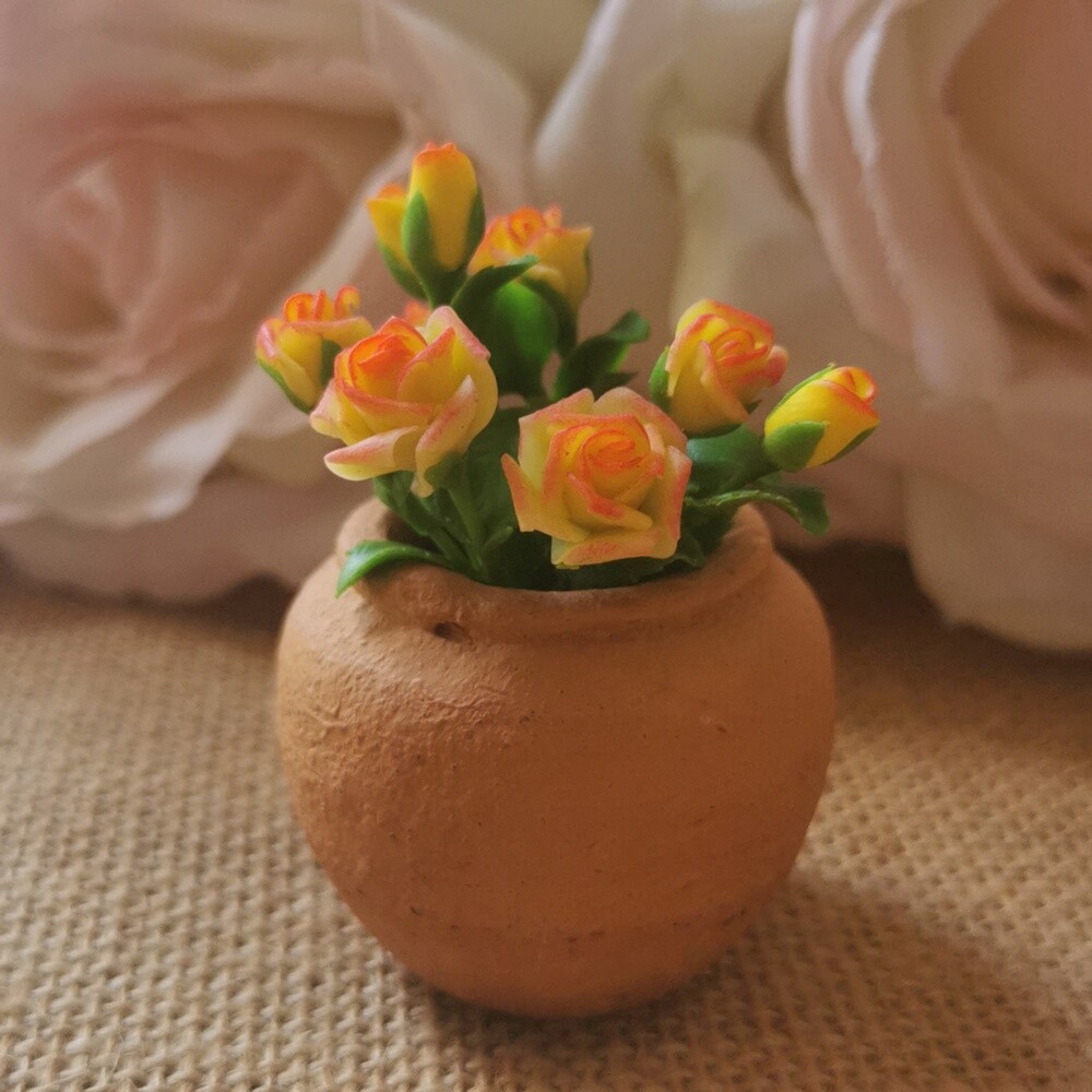 Bloom Yellow Rose Flower Miniature Dollhouse 3 Bunches Artificial Flowers Decor