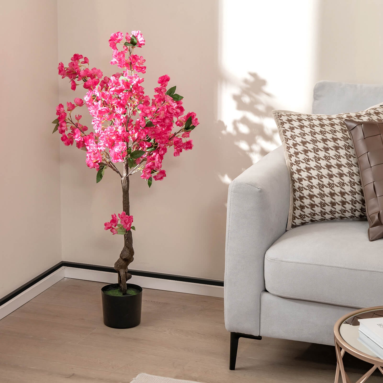 2 Pack 42″ Artificial Plum Blossom Tree w/ 92 Flowers & Realistic Trunk Indoor