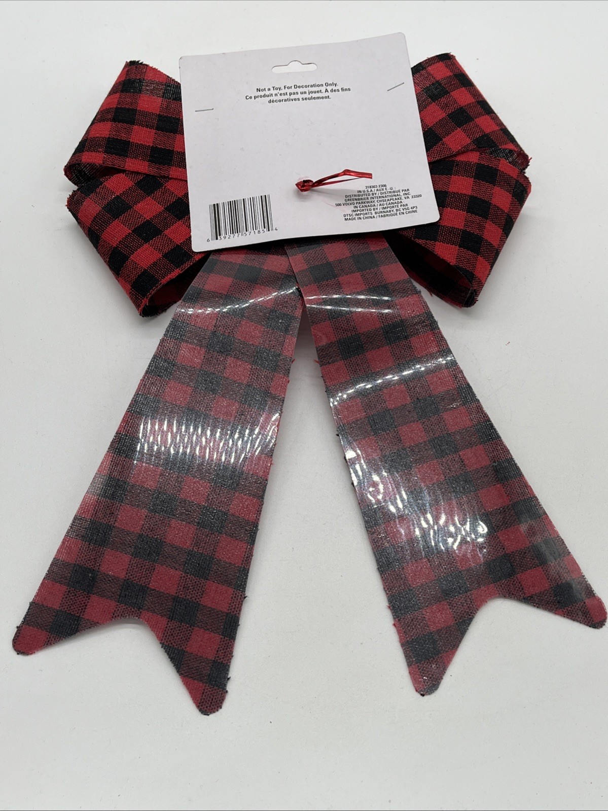 Christmas House Red and Black Buffalo Check PVC Bows, 14.5×9.625 in.