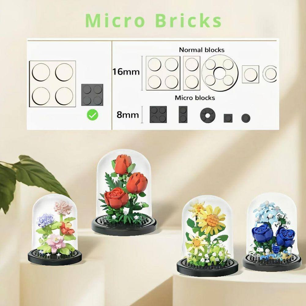 Artificial Flower Bonsai Tree Micro Building Blocks Kit with Dust Cover, Botanic