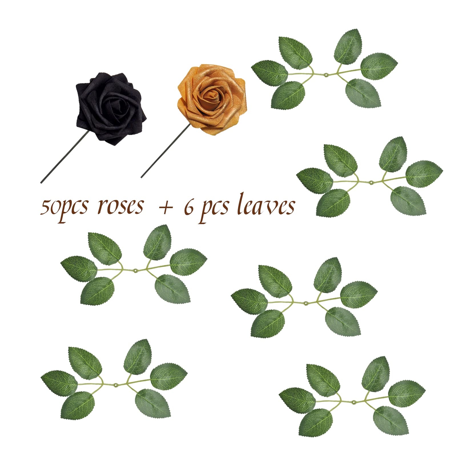 50 Pcs Black Gold Roses Artificial Flowers Wedding Centerpiece Baby Shower