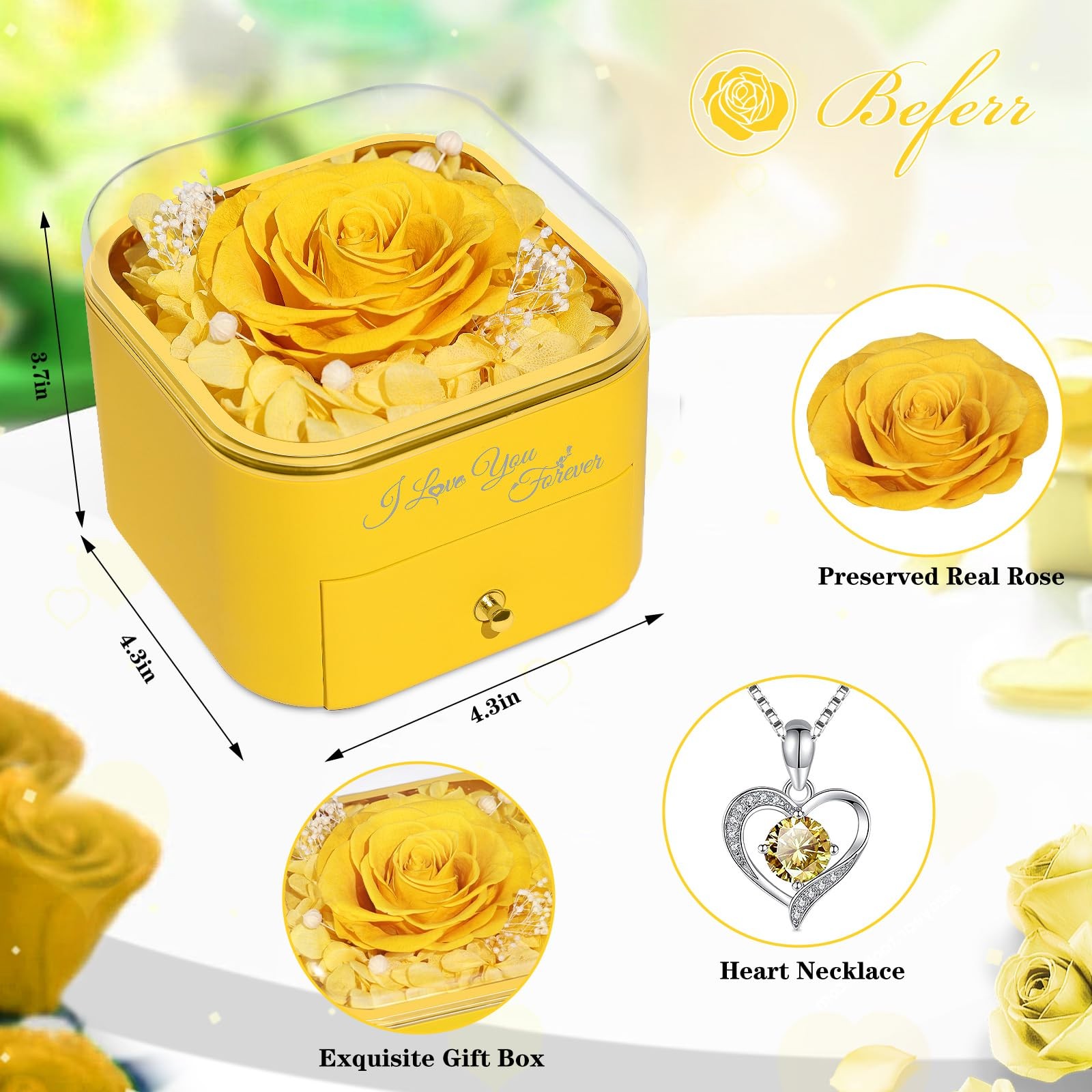 Gifts for Preserved Real Rose with Necklace Eternal Roses Forever Flowers for…