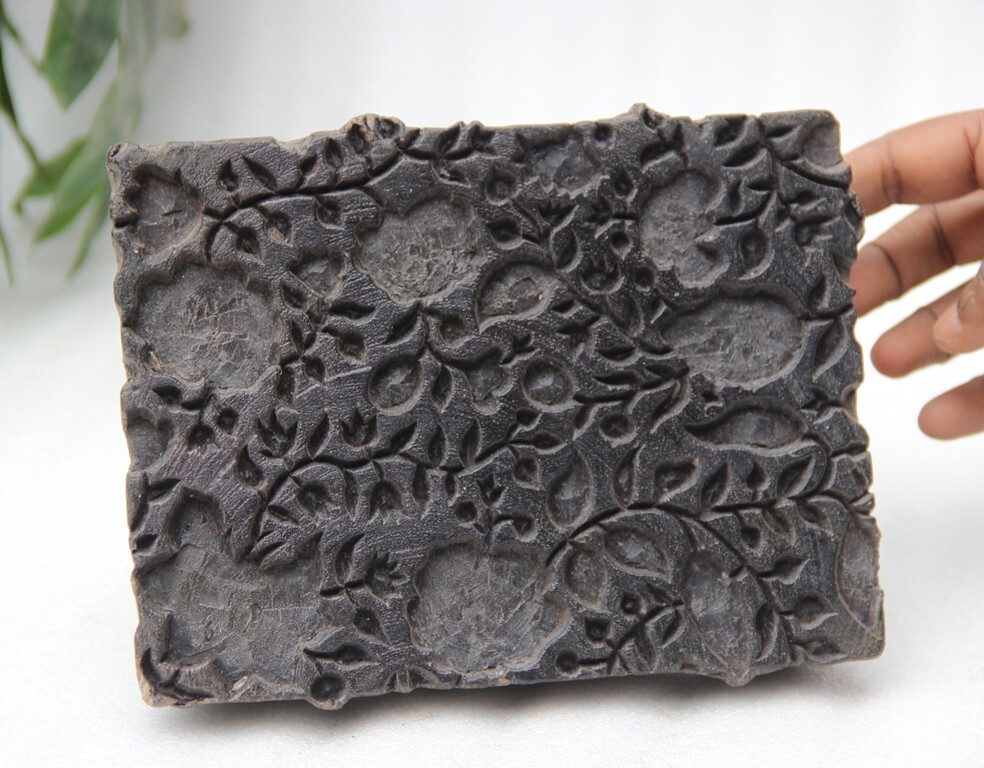 Original Old Hand Carved Wooden Textile Printing Block