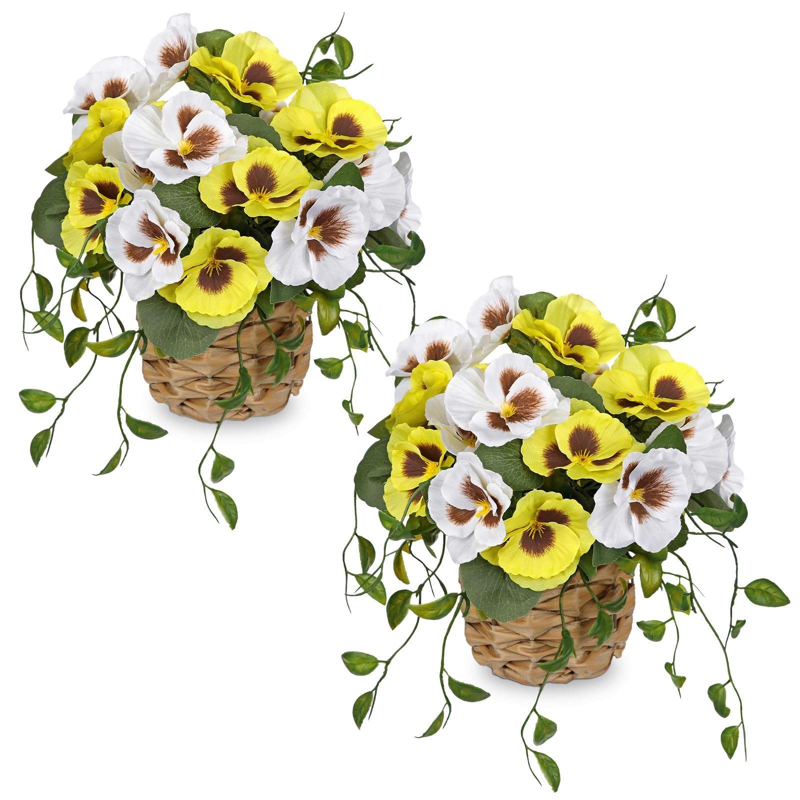 Artificial Pansy Flowers in Baskets, 2PCS Realistic Fake Flowers for Farmhous…