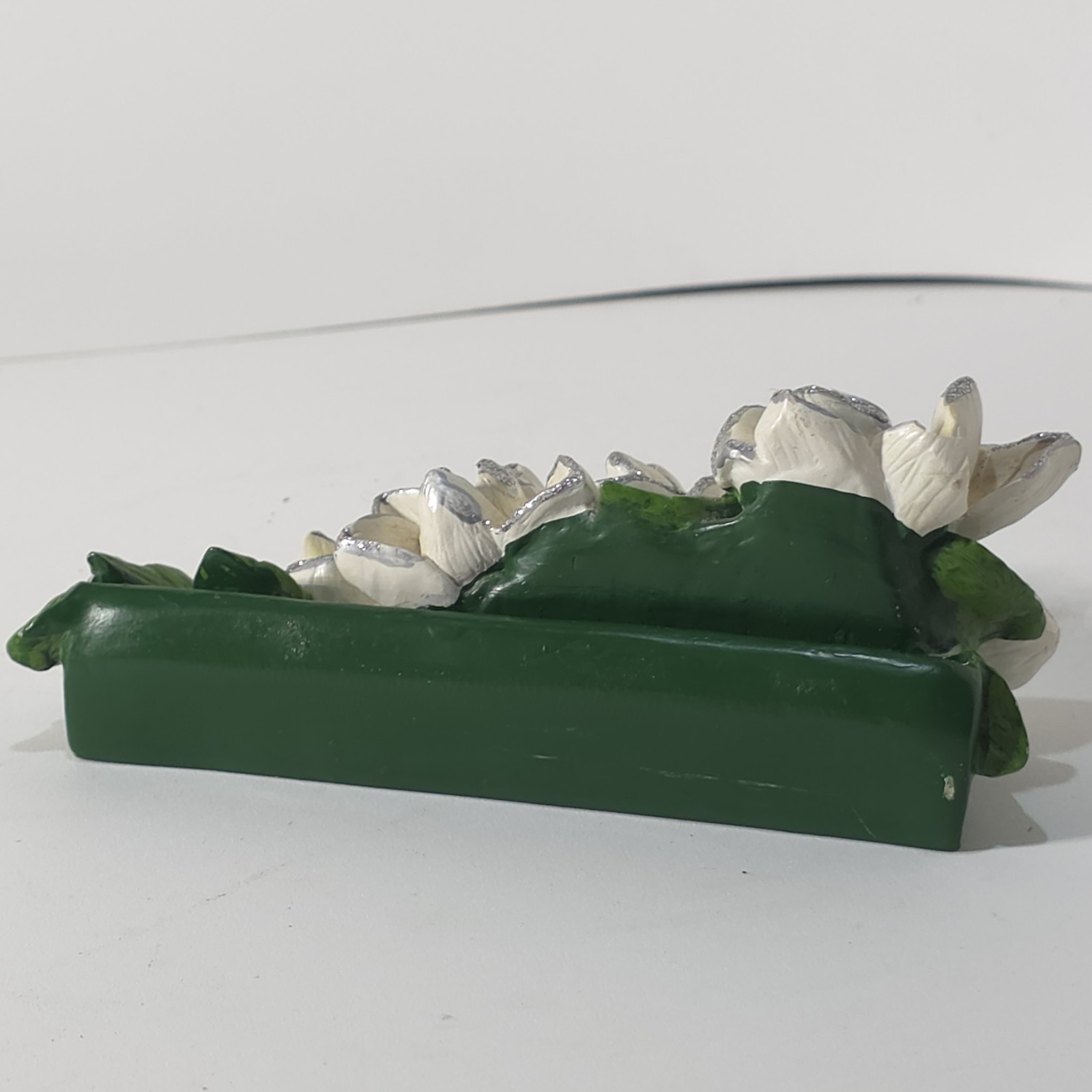 Vintage Ceramic White Porcelain Flower Log Centerpiece Green Base Floral Arrange
