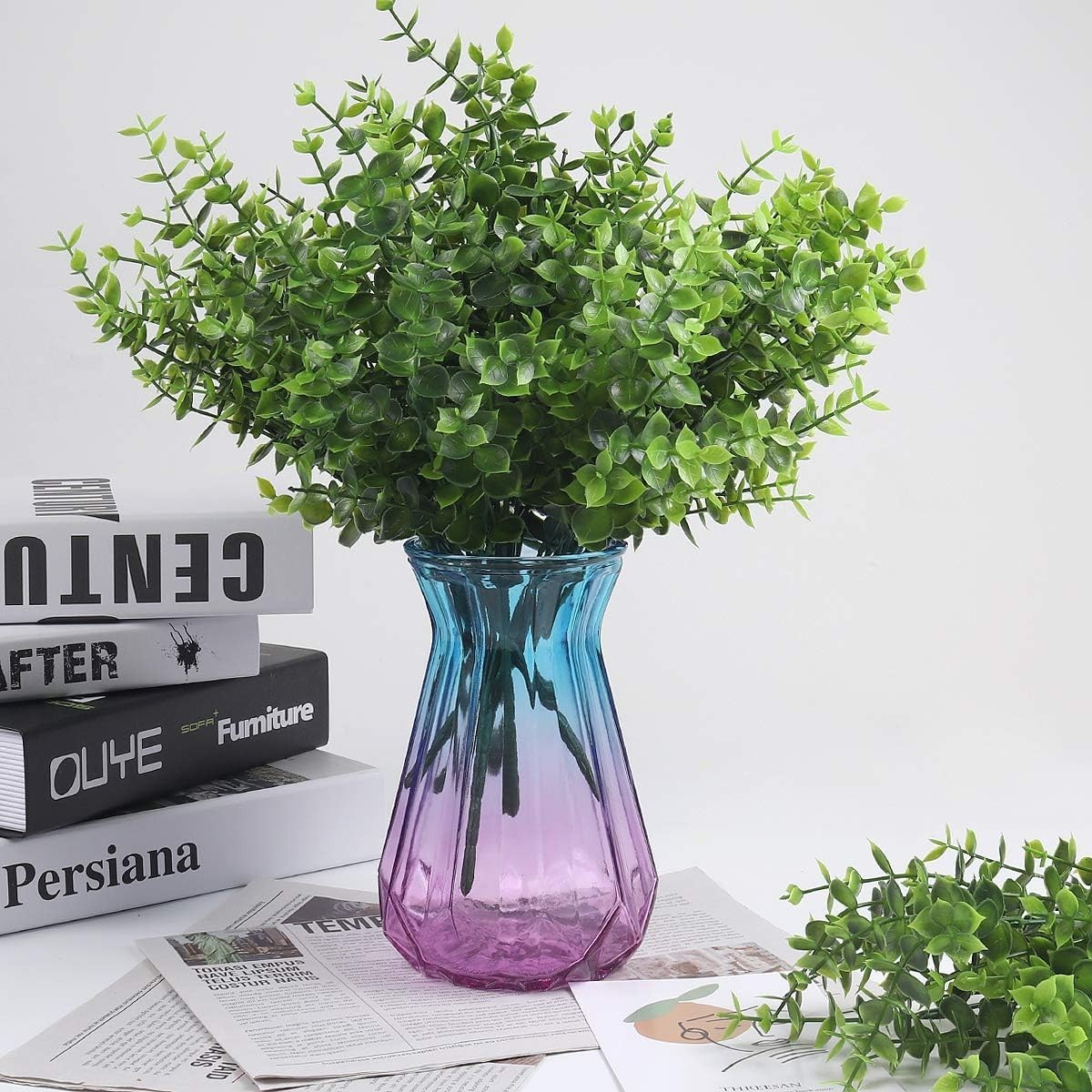 8 Bundles Artificial Bushes Greenery Plants Stems Faux Shrubs Boxwood Plants Out