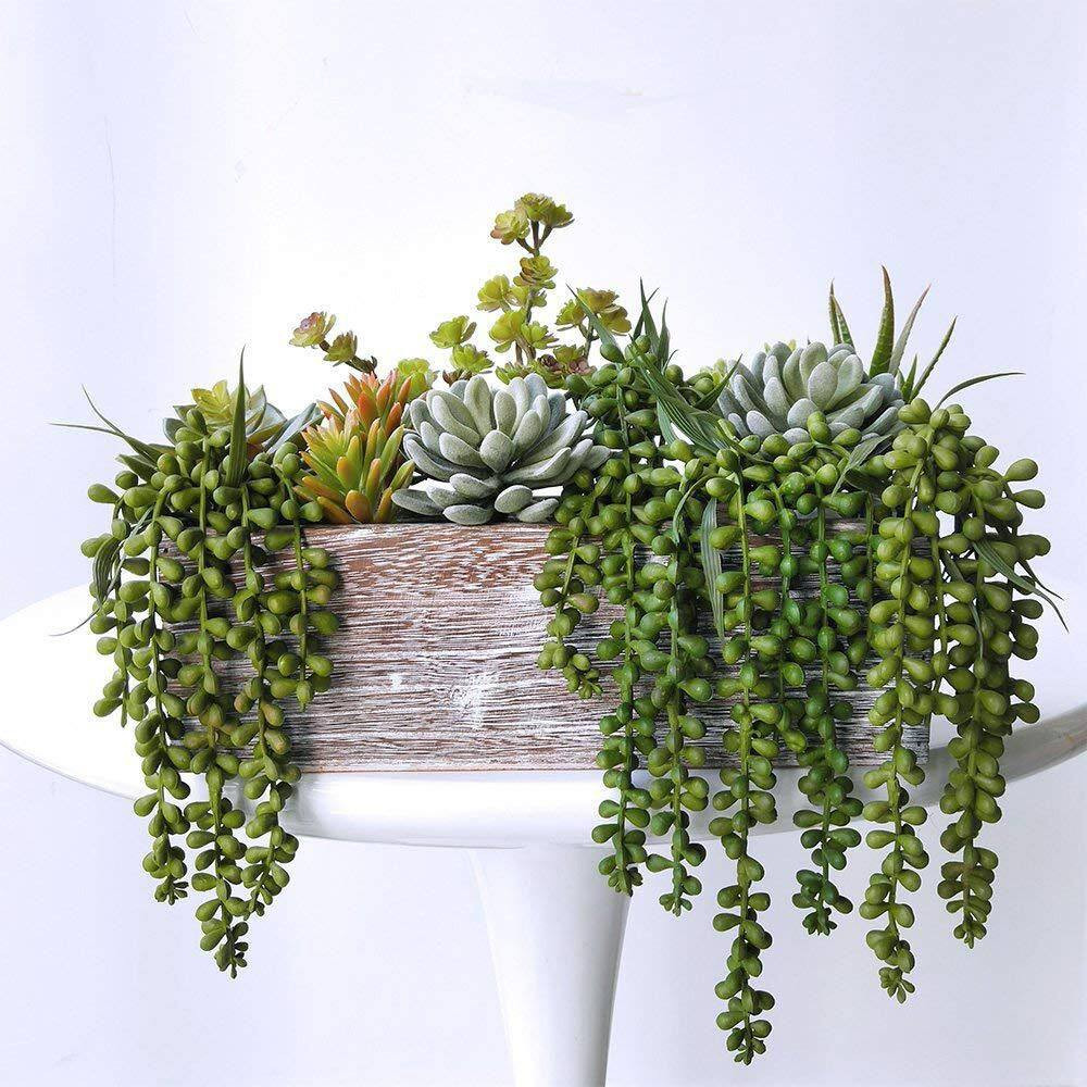 4-Pcs 13.4 In. Dark Green Indoor Artificial Succulent Picks W/ Trailing Stems fo