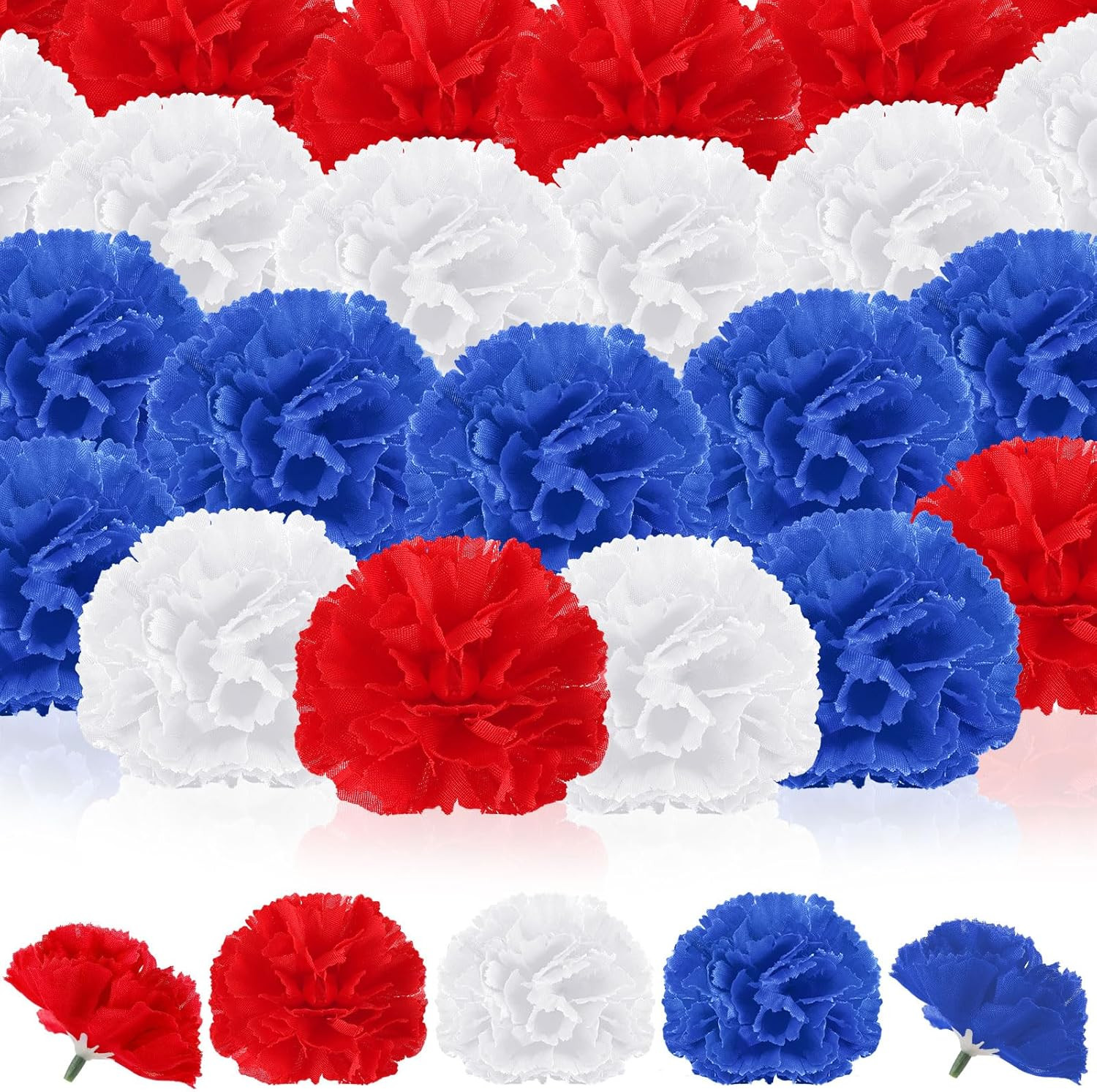 50 Pcs 4Th of July Marigold Flower Bulk Red White and Blue Flowers Memorial Day
